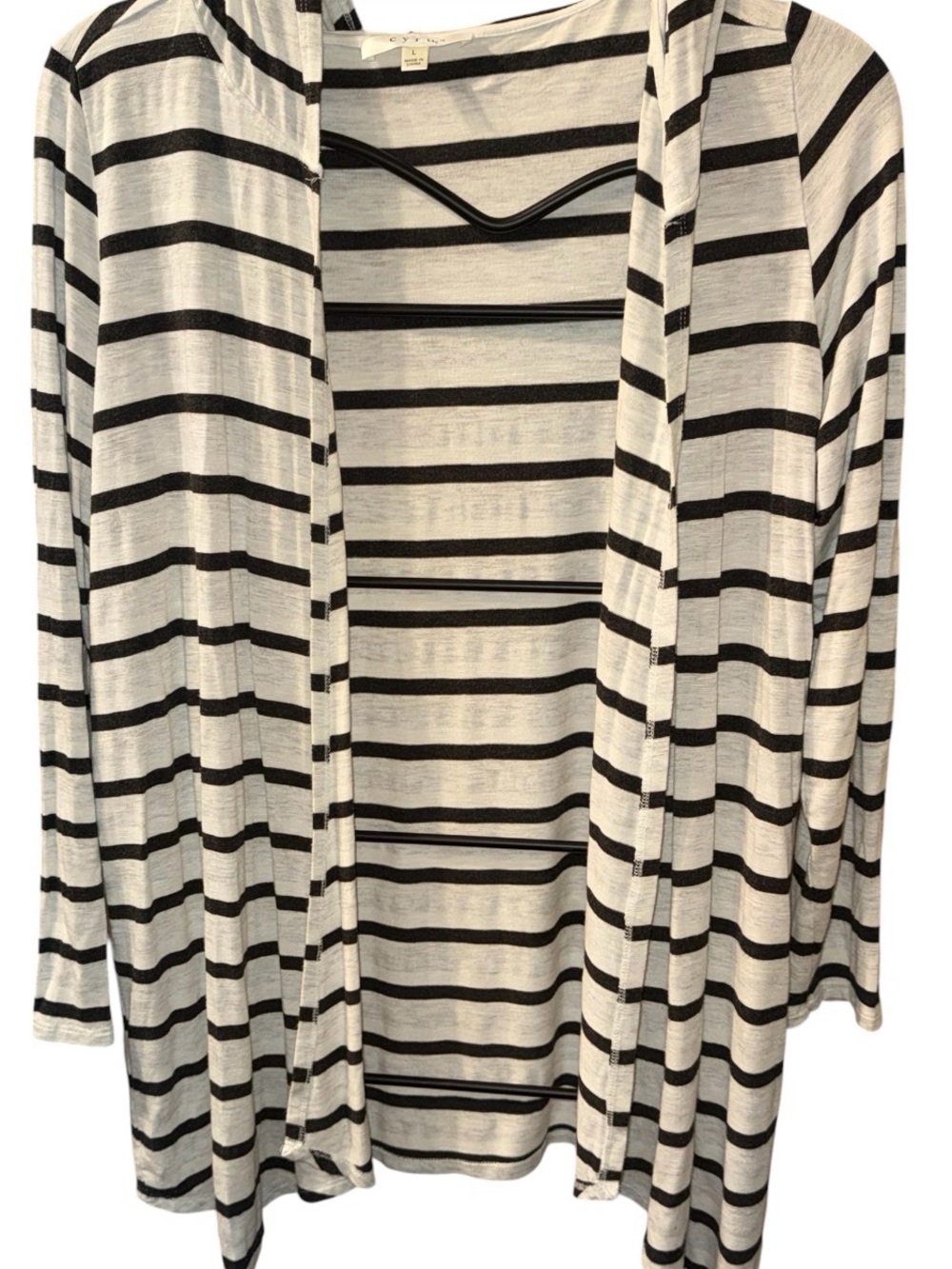 Cyrus Black & White Striped Open-Front Cardigan